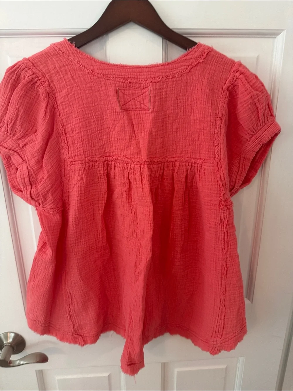 We The Free  Coral Pink Gauze Button Henley Top